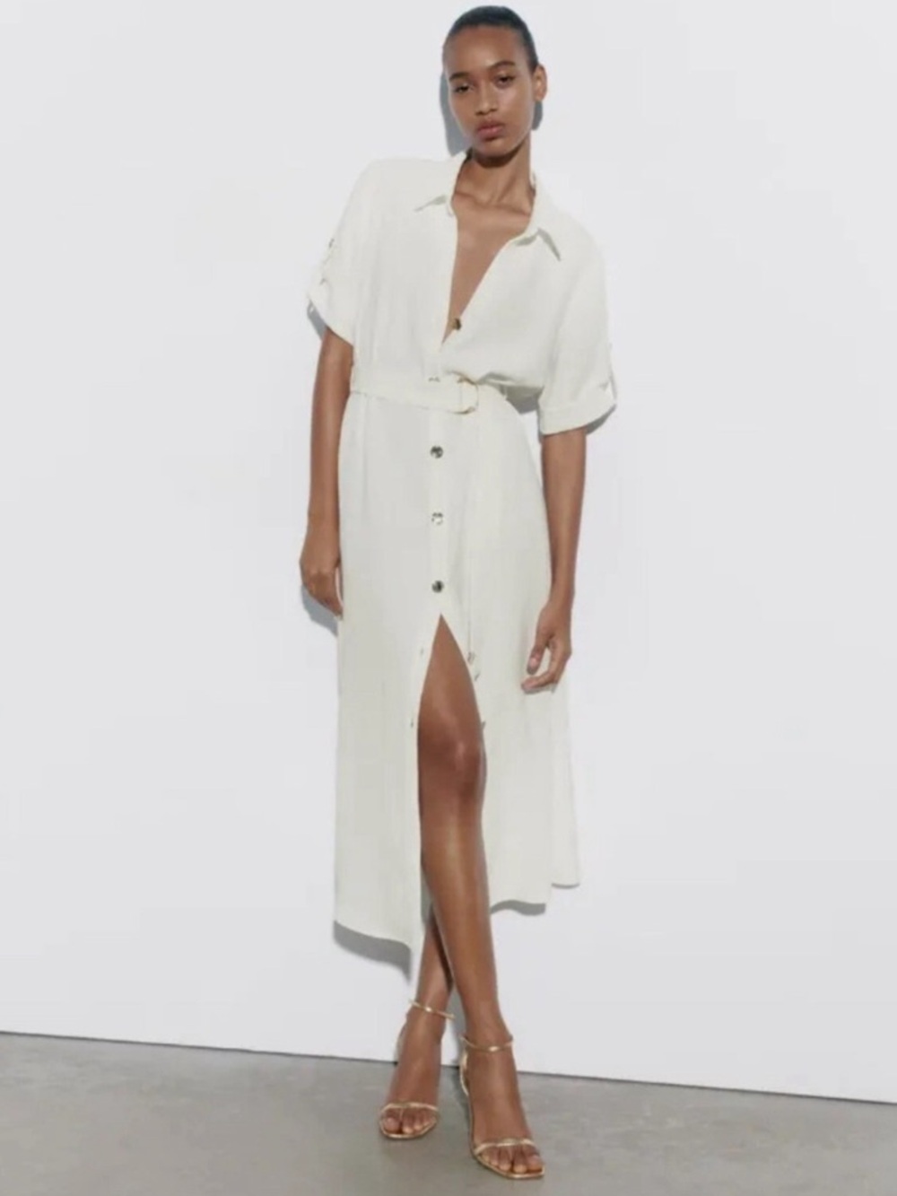 Zara white belted shirtdress midi XS